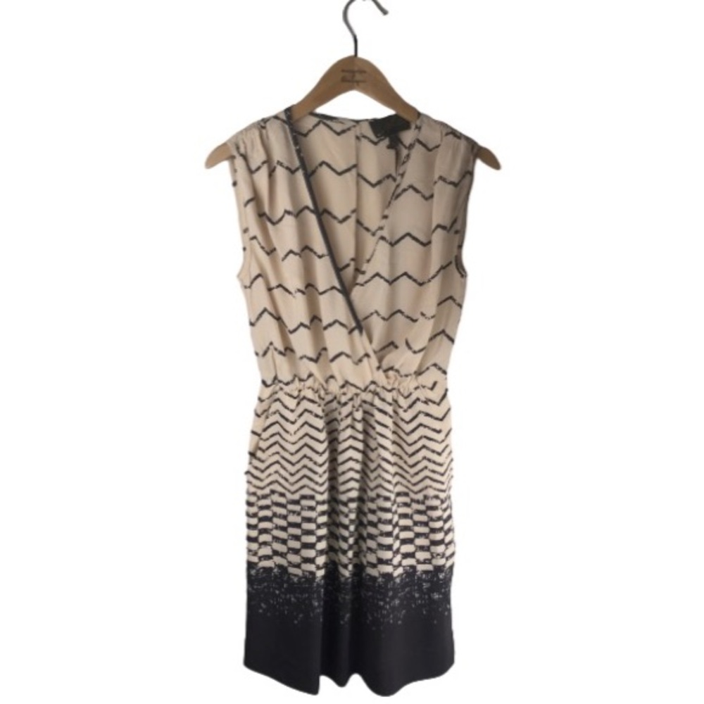 AKIKO Faux Wrap Dress Pockets Mini Chevron Print